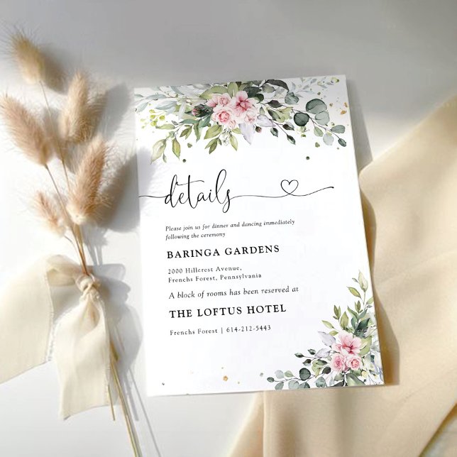 Recepción Tarjeta de Boda Rubor Pink Greenery (Subido por el creador)