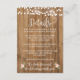 Recepción Tarjeta de Boda Rústico-Rosa Floral y Madera