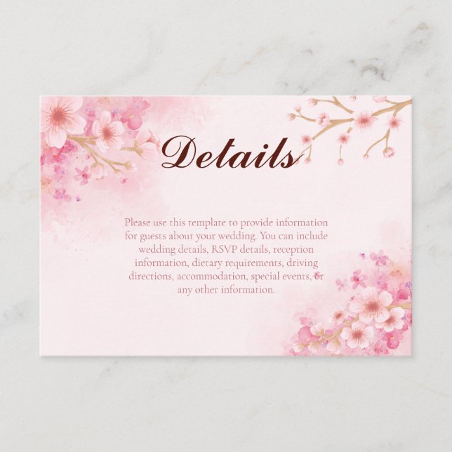 Recepción Tarjeta de Boda Sakura Cherry Blossom (Anverso)