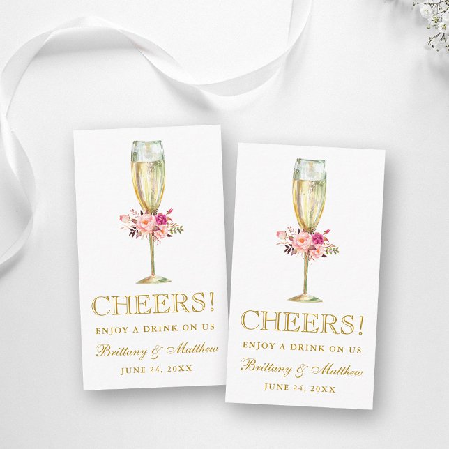 Recepción Tarjeta de boleto para bebidas Boda floral rosa ac (Customize to change text color, style, size or to add more text to back of card.)