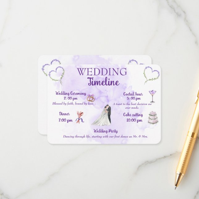 Recepción Tarjeta de calendario de boda de lavanda (Anverso/Reverso In Situ)