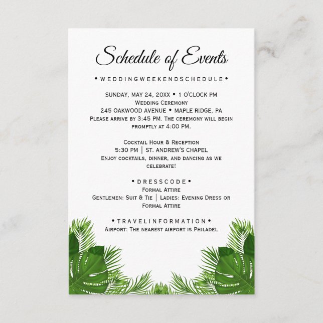 Recepción Tarjeta de calendario de boda Wild Palm (Anverso)
