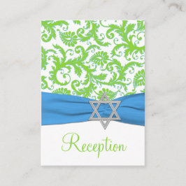 Recepción Tarjeta de cierre Blue and Lime Damask Bat Mitzvah