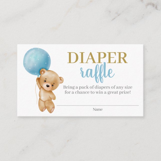 Recepción Tarjeta de cierre Blue Teddy Bear Boy Diaper Raffl (Anverso)