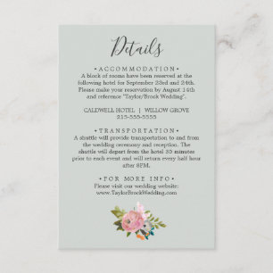 Recepción Tarjeta de cierre con detalles de Boda floral pint