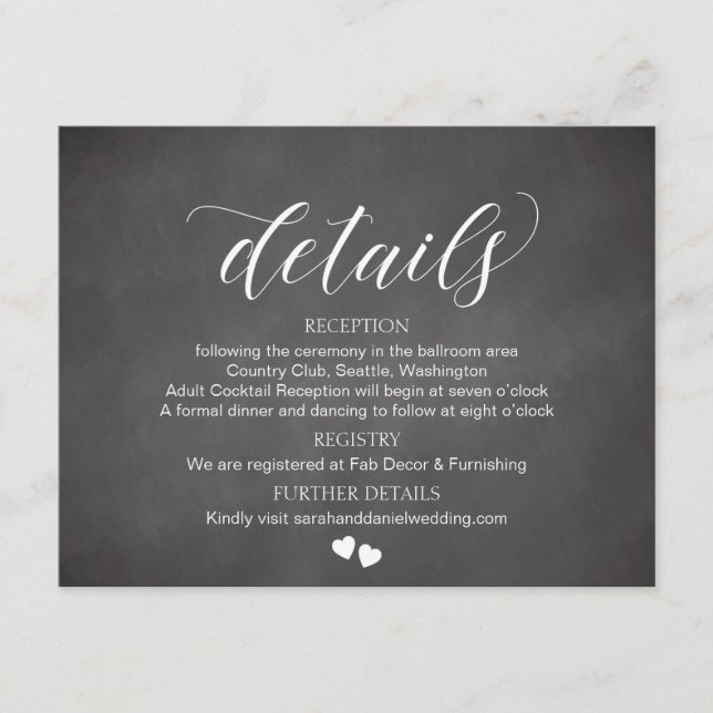 Recepción Tarjeta de cierre de Boda de pizarra (Anverso)