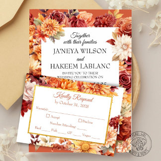 Recepción Tarjeta de cierre de Boda floral de otoño