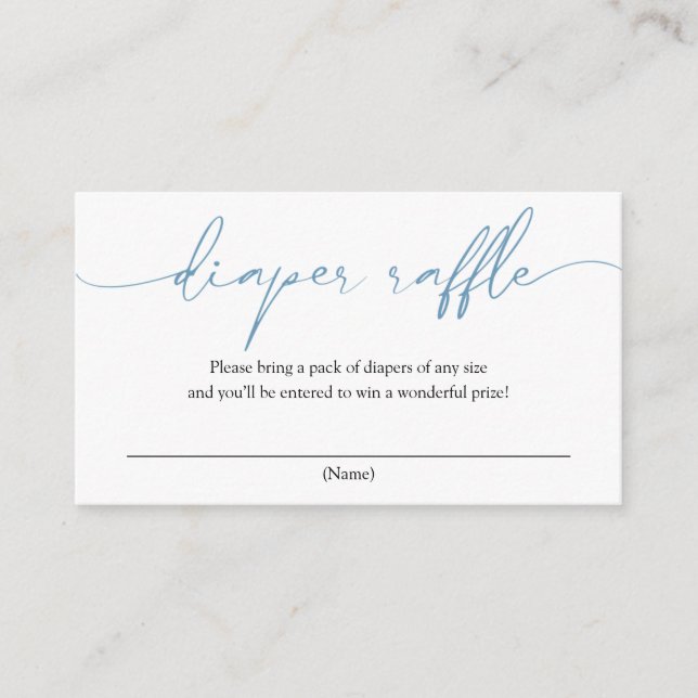 Recepción Tarjeta de cierre de caligrafía azul Diaper Raffle (Anverso)