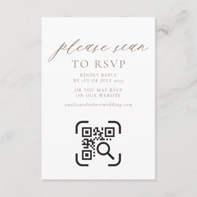 Recepción Tarjeta de cierre de sitio web boda Código QR RSVP (Anverso)