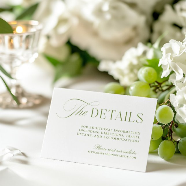Recepción Tarjeta de cierre del sitio web Sage Green & White (Sage Green & White Wedding Website Enclosure Card)