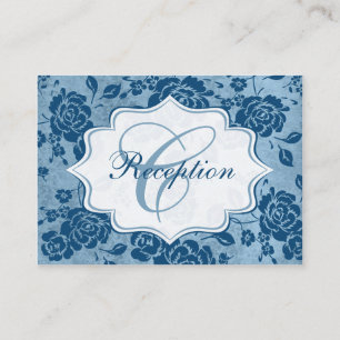 Recepción Tarjeta de cierre Dusty Blue, White Floral Damask