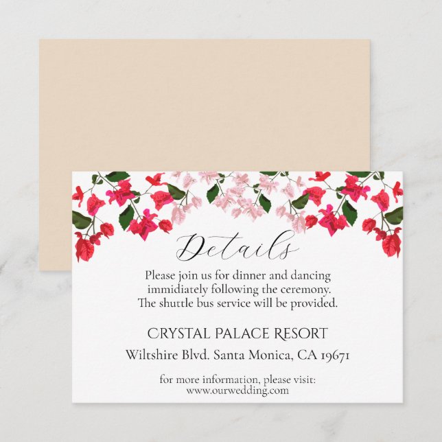 Recepción Tarjeta de cierre para el Boda floral de Bougainvi (Anverso / Reverso)