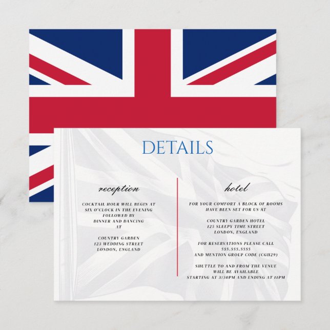 Recepción Tarjeta de cierre para parejas del Reino Unido (Anverso / Reverso)