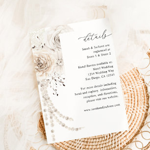 Recepción Tarjeta de cierre Pearls & White Floral Details