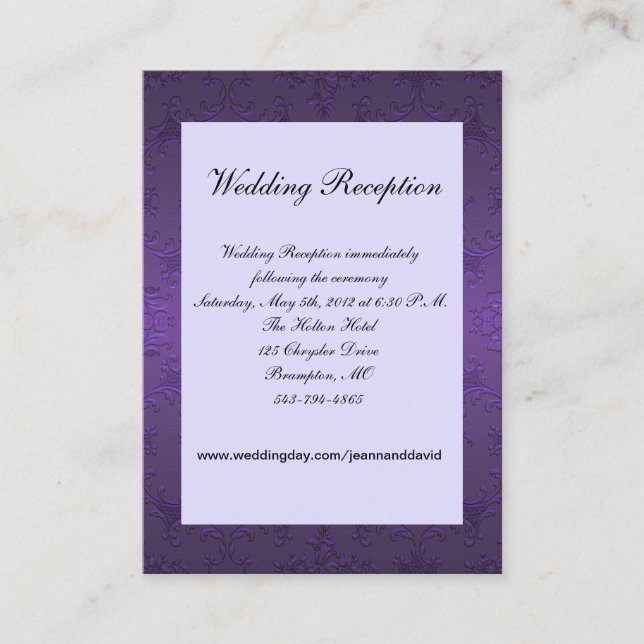 Recepción Tarjeta de cierre Purple Boda (Anverso)