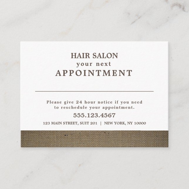 Recepción Tarjeta de cita Rustic Country Burlap (Anverso)