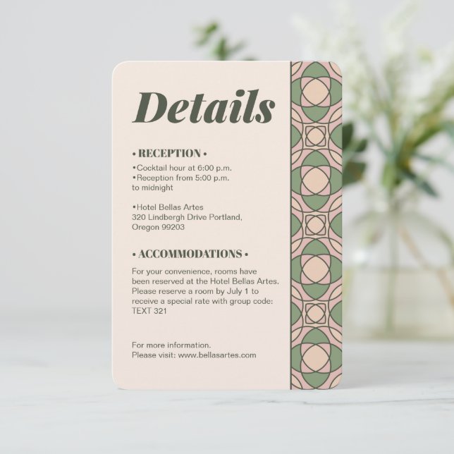 Recepción Tarjeta de código QR con detalles de boda Art Déco (Anverso de pie)