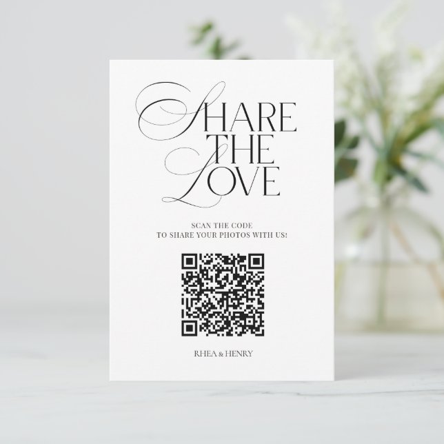 Recepción Tarjeta de código QR de boda Simple Share the Love (Anverso de pie)