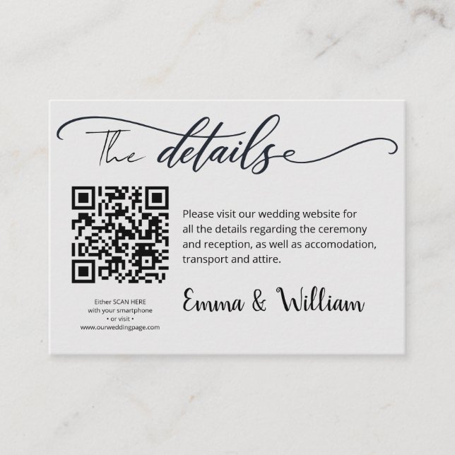 Recepción Tarjeta de Código QR de Sitio Web de Boda Moderna (Anverso)
