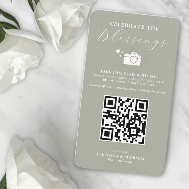 Recepción Tarjeta de Compartir Fotos de Las Bendiciones (Photo Sharing QR Code Wedding Day Card)