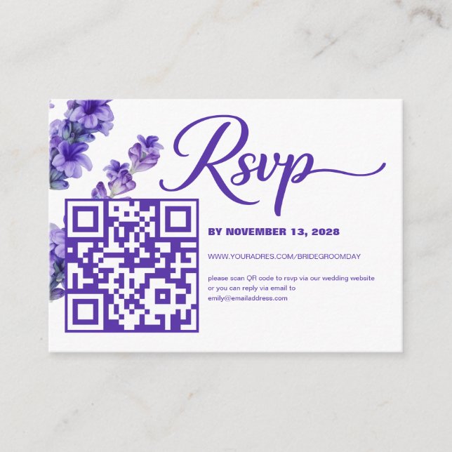 Recepción Tarjeta de confirmación de boda floral con código  (Anverso)