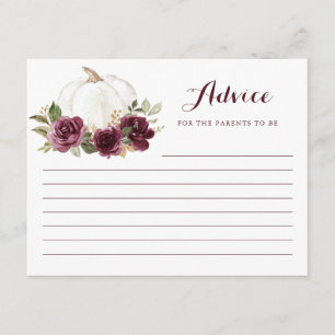 Recepción Tarjeta de consejo Baby Shower Floral Burgundy Pum
