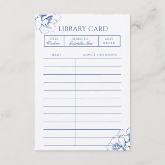 Recepción Tarjeta de consejo de biblioteca floral azul para
