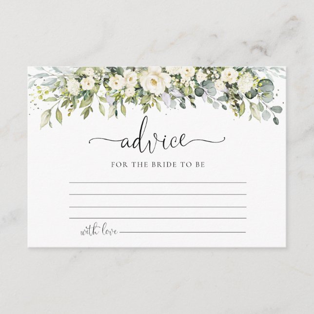 Recepción Tarjeta de consejo de boda con flores blancas adju (Anverso)