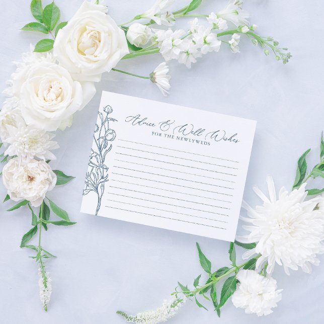 Recepción Tarjeta de consejo nupcial floral Chinoiserie azul (Subido por el creador)