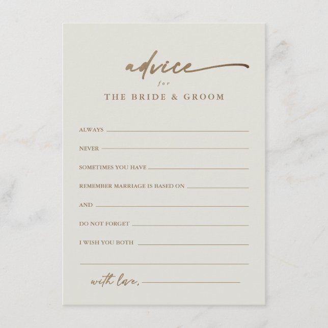 Recepción Tarjeta de Consejos de Boda Boho con Letra Dorada  (Anverso)