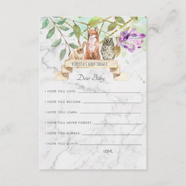 Recepción Tarjeta de consejos para bebé | Bosque elegante (Anverso)