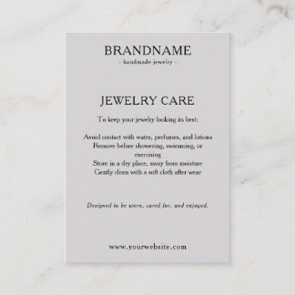 Recepción Tarjeta de cuidado de joyas gris simple minimalist