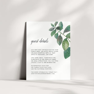 Recepción Tarjeta de datos de Botanica Boda