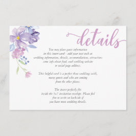 Recepción Tarjeta de DETAILS de Boda de peones florales acua