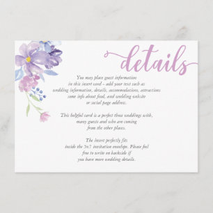 Recepción Tarjeta de DETAILS de Boda de peones florales acua