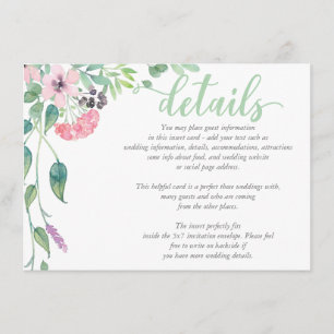 Recepción Tarjeta de DETAILS del Boda del Peony Lavender de