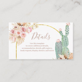 Recepción Tarjeta de detalle Boho Cactus Flores rosas Grasa