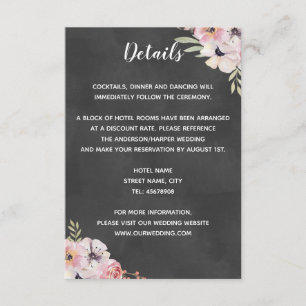 Recepción Tarjeta de detalle de boda de tiza boho floral