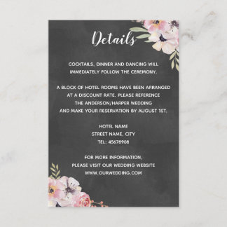 Recepción Tarjeta de detalle de boda de tiza boho floral
