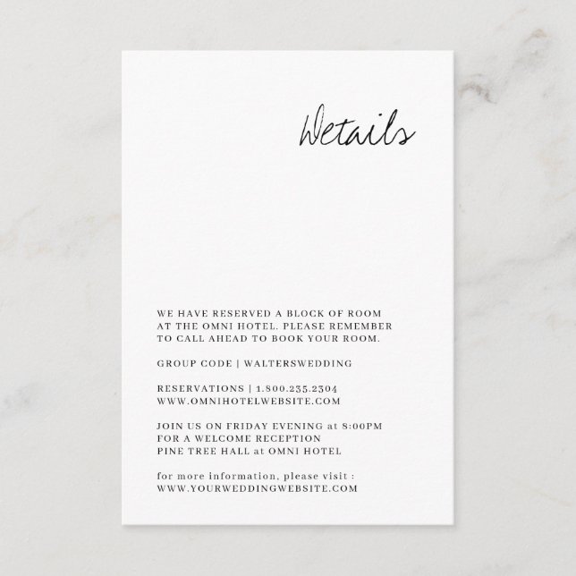 Recepción Tarjeta de detalle de Boda moderna dibujada a mano (Anverso)