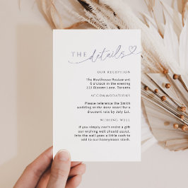 Recepción Tarjeta de detalle minimalista púrpura de lino con