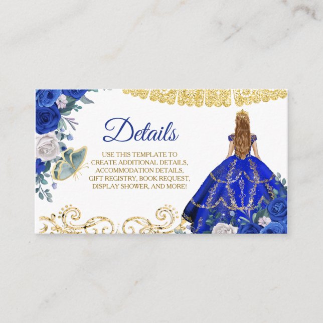 Recepción Tarjeta de detalle Real Blue Quinceañera (Anverso)