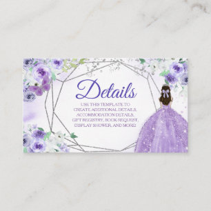 Recepción Tarjeta de detalle Silver Purple Quinceañera