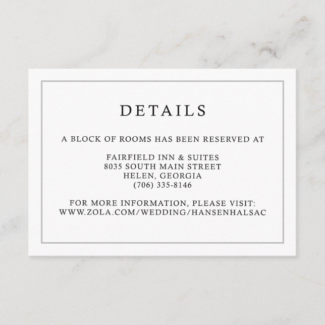 Recepción Tarjeta de detalles con cresta de monograma de hoj (Anverso)