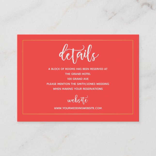 Recepción Tarjeta de detalles de alojamiento rosa oscuro y d (Anverso)