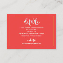 Recepción Tarjeta de detalles de alojamiento rosa oscuro y d