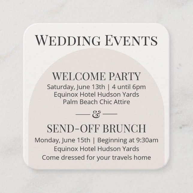 Recepción Tarjeta de Detalles de Boda Arco Moderno (Anverso)