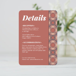 Recepción Tarjeta de detalles de boda Art Déco con Marsala y