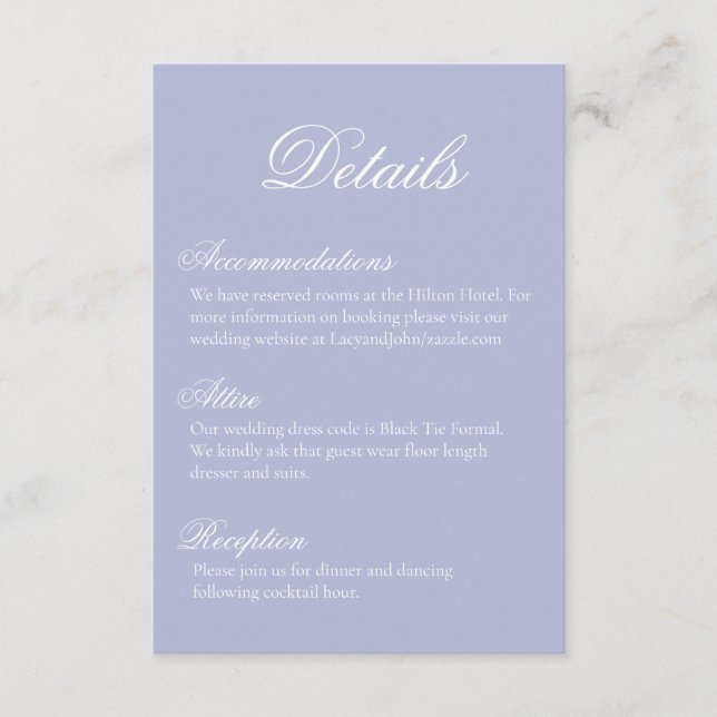 Recepción Tarjeta de Detalles de Boda Azul (Anverso)