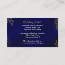 Tarjeta de Detalles de Boda Azul Marino Dorado